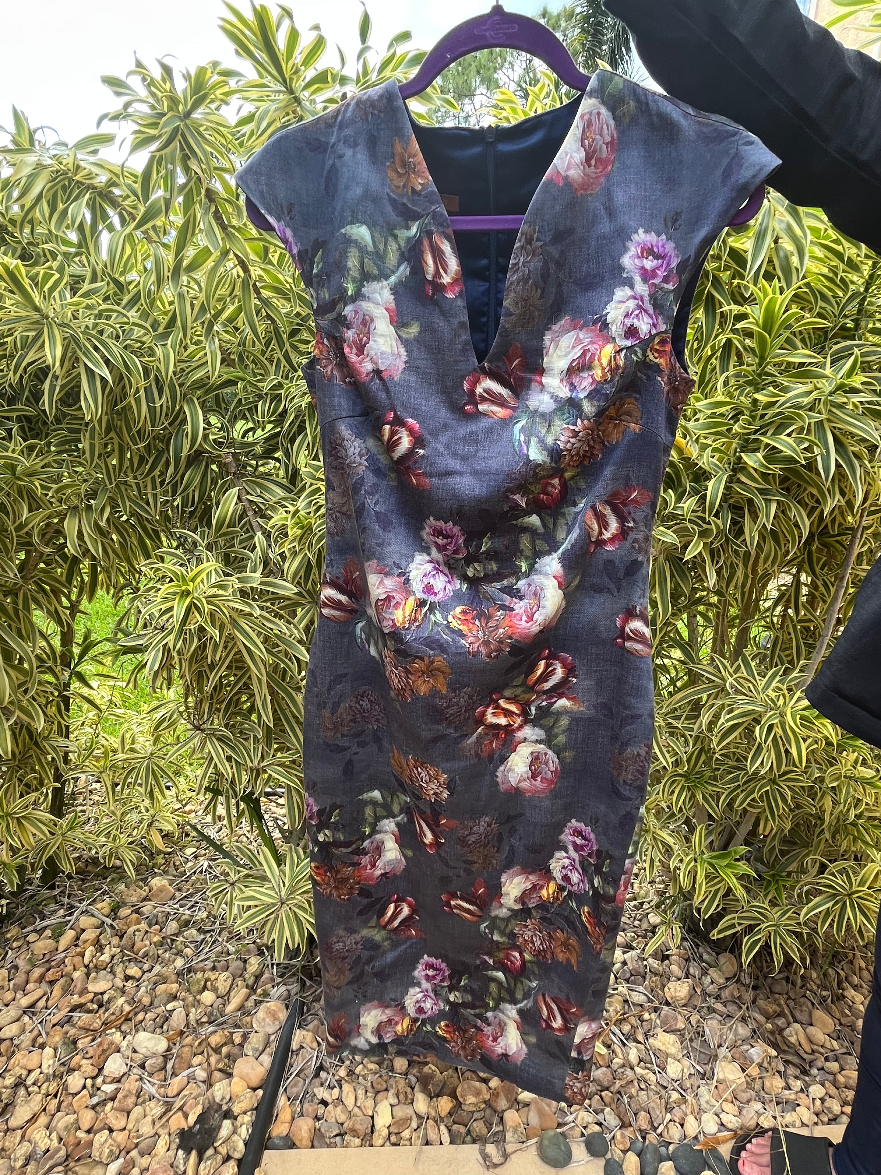 Printed denim floral dress