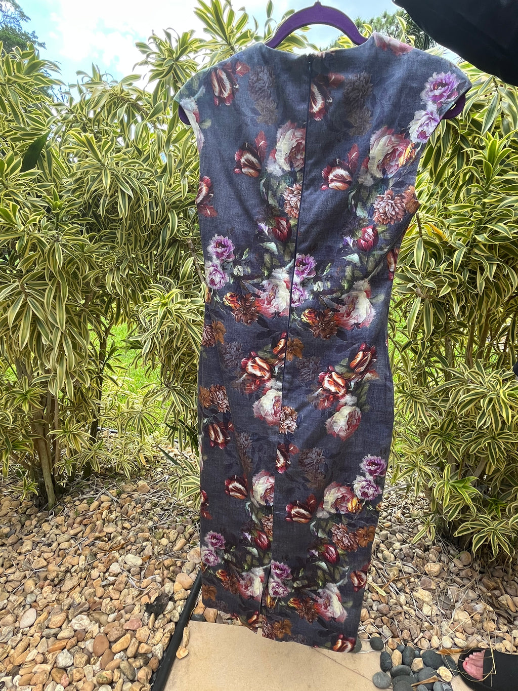 Printed denim floral dress