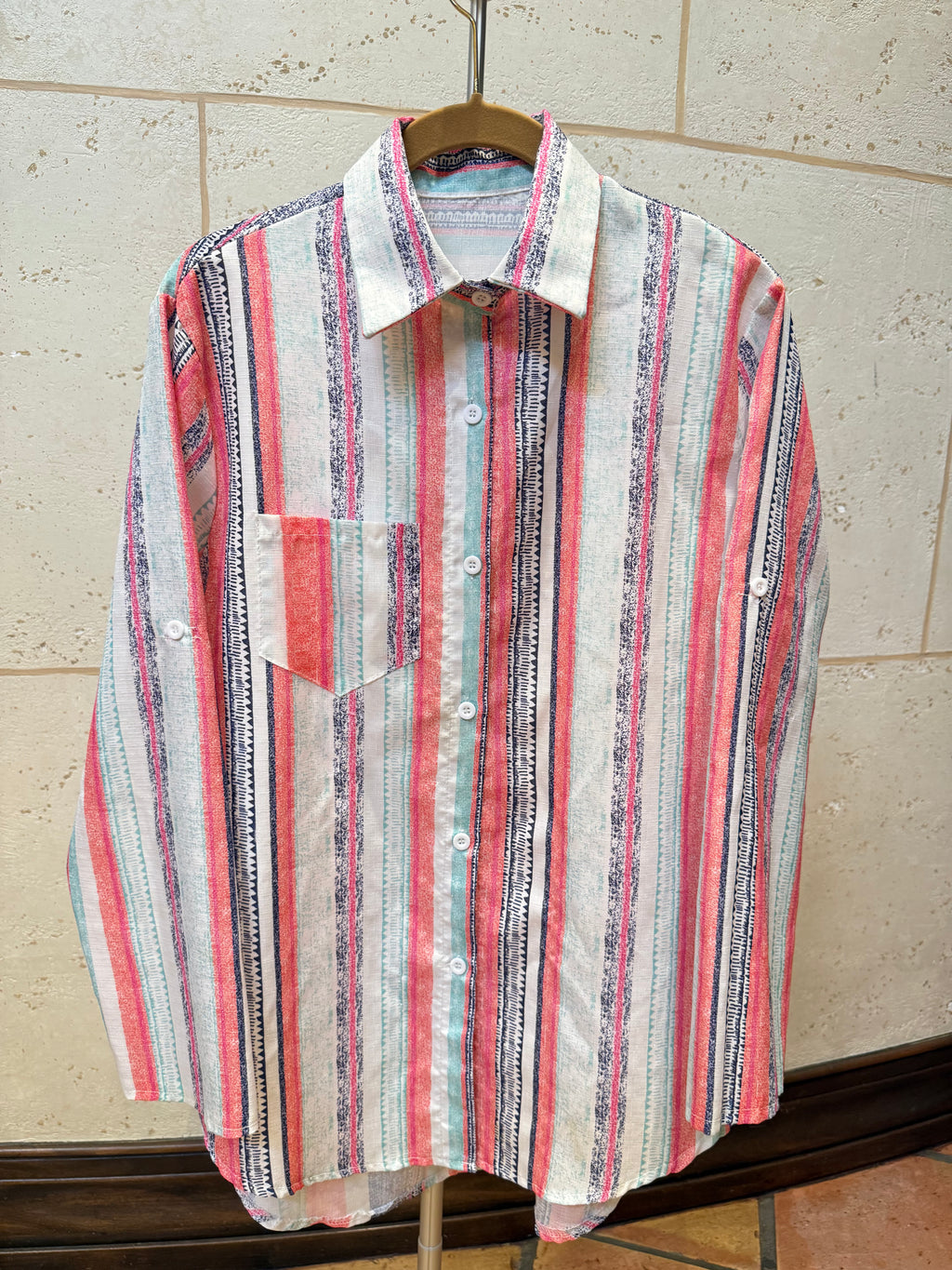 80s-style stripped button down