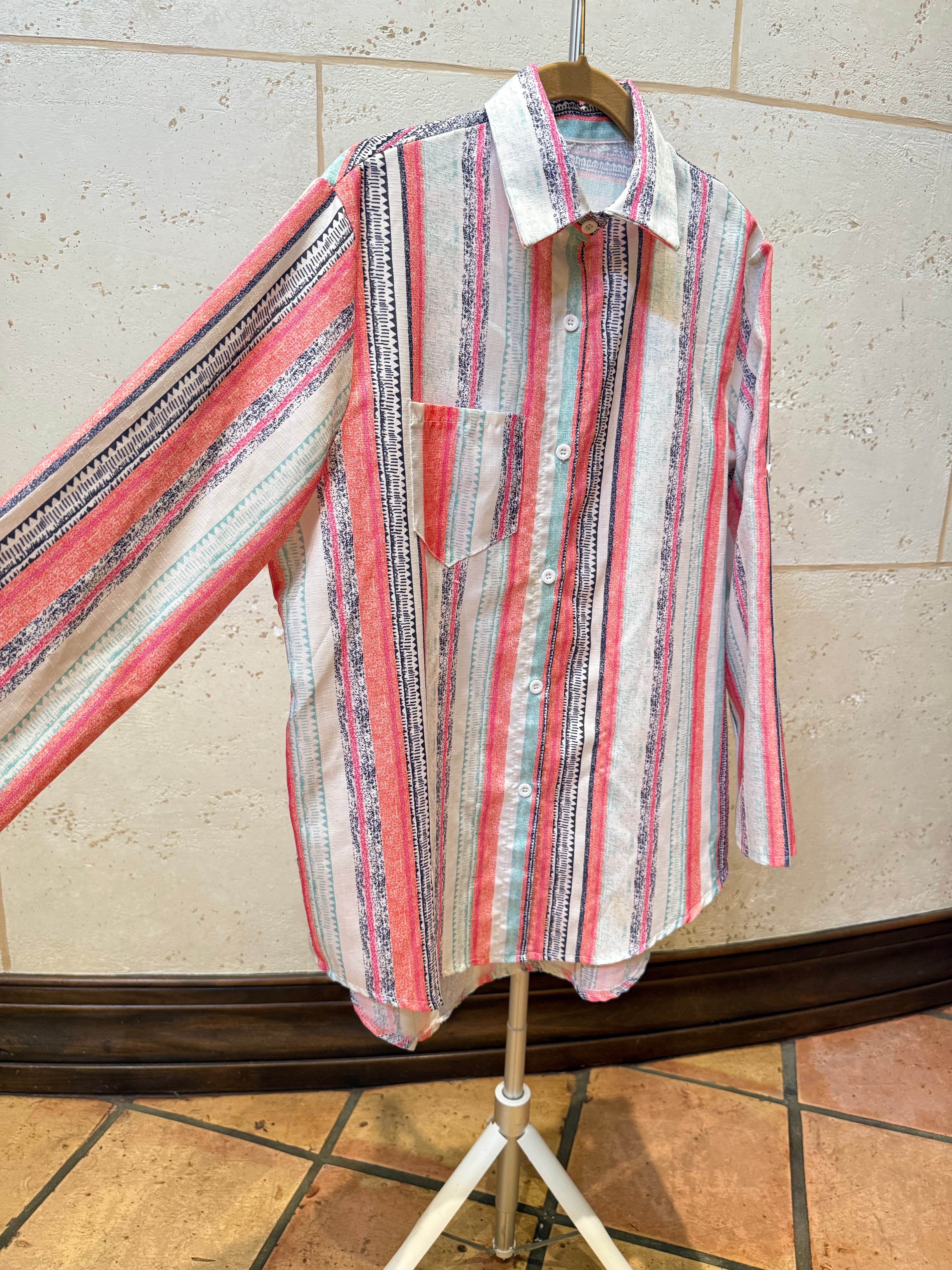 80s-style stripped button down