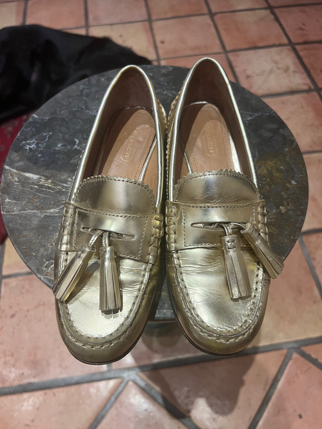 COACH Haydee Gold Leather Tassel Loafers