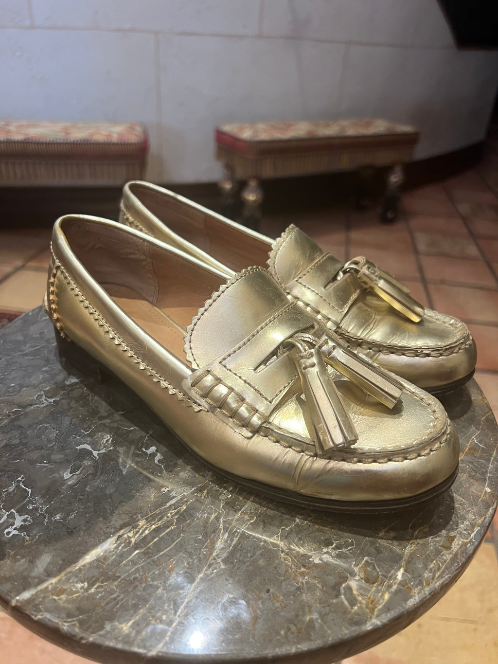 COACH Haydee Gold Leather Tassel Loafers