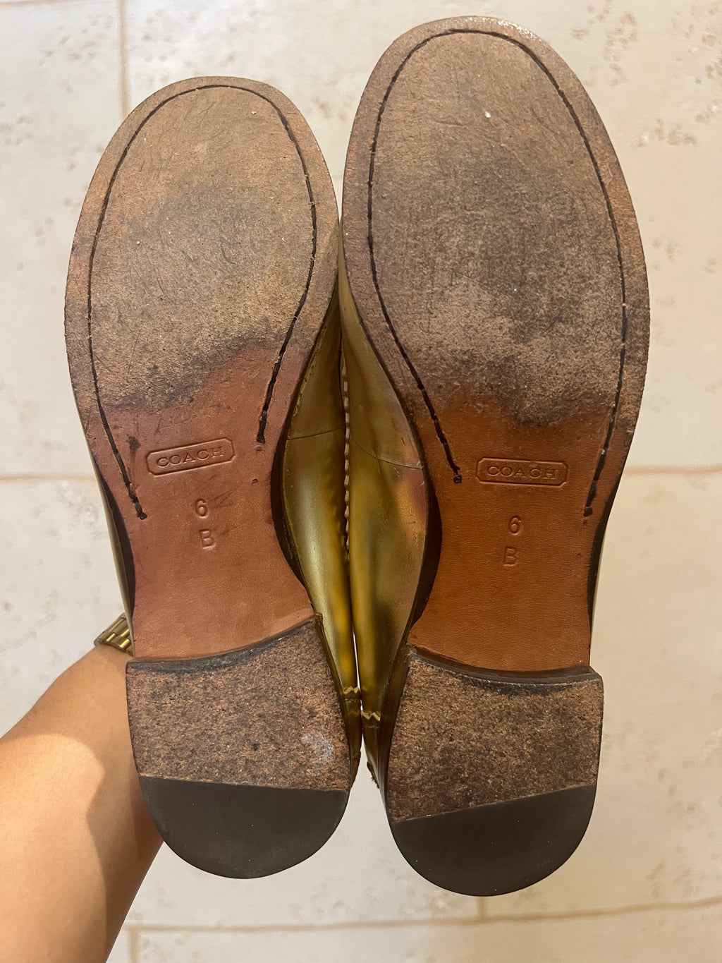 COACH Haydee Gold Leather Tassel Loafers