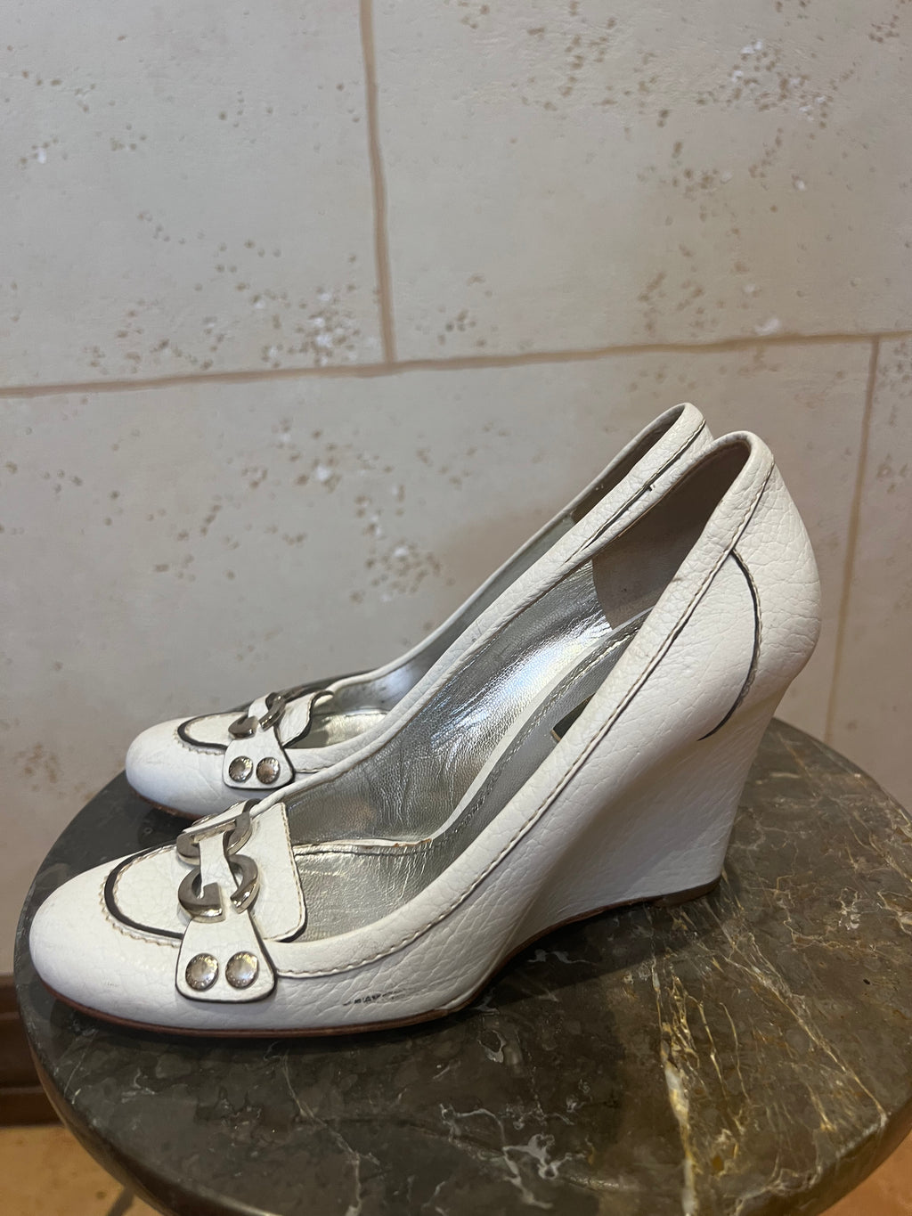 DOLCE & GABBANA White Wedge Pumps
