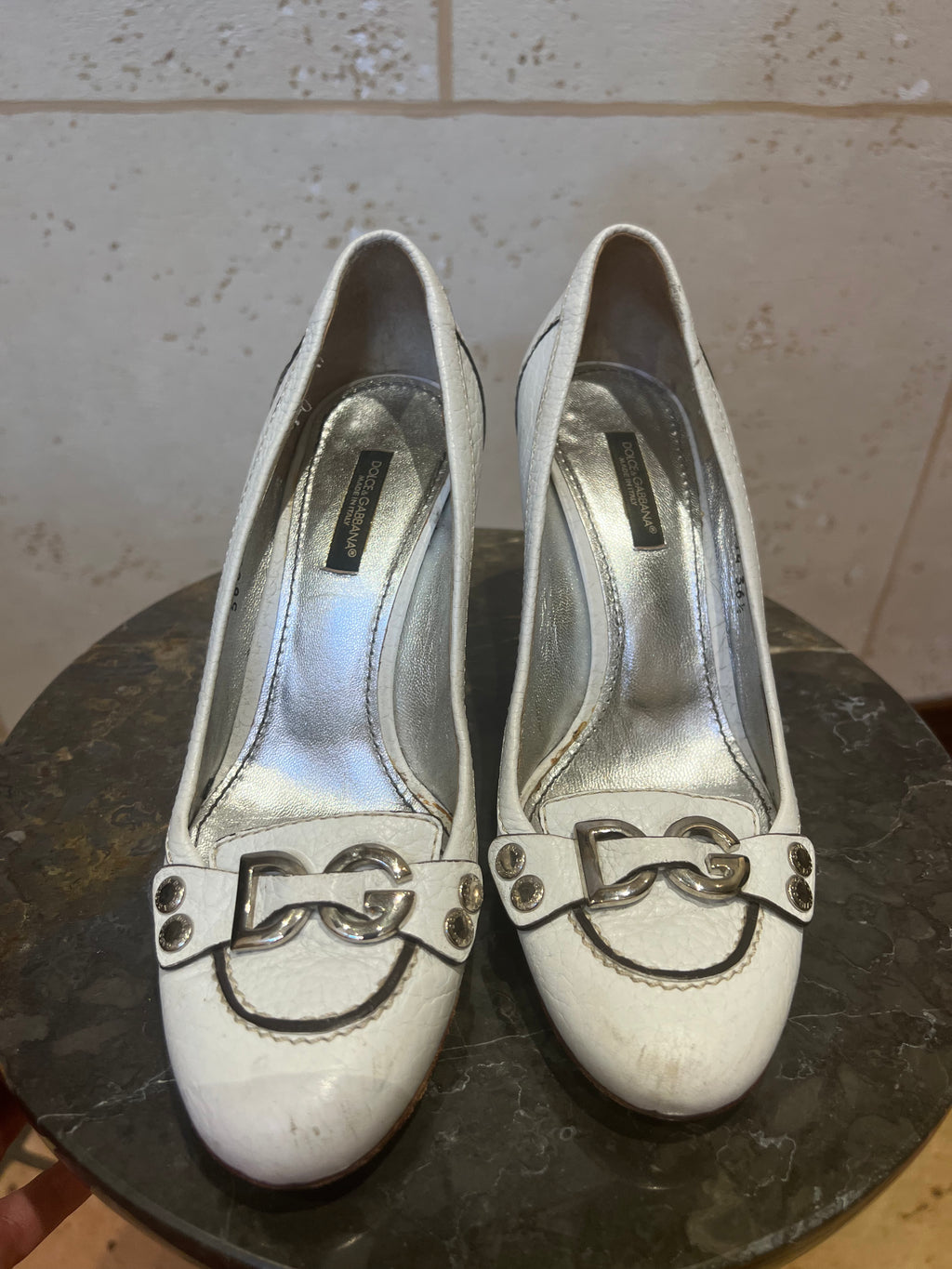 DOLCE & GABBANA White Wedge Pumps