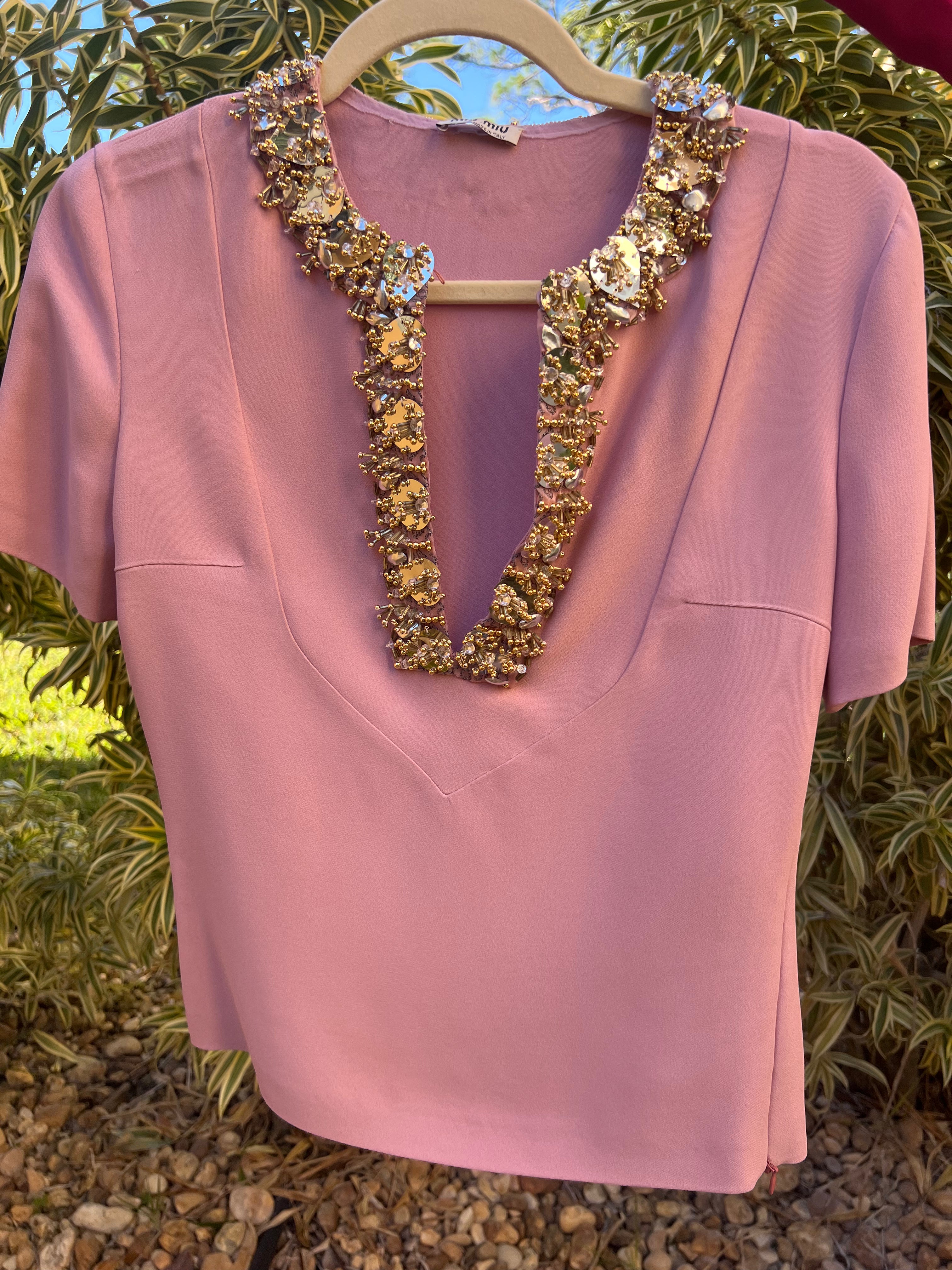 MIU MIU embellished short sleeve top